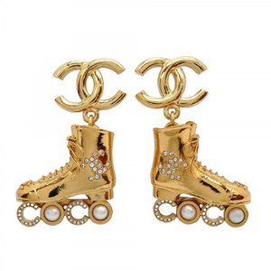 CHANEL Gold Pearl Logo Earrings